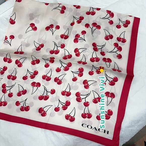 NWT Limited Coach Cherry Swirl Print Silk Square Scarf CZ533 - Picture 1 of 6